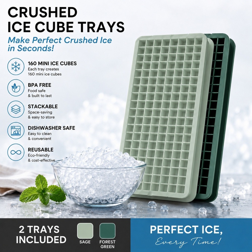 Gourmet Kitchen 2PC Crushed Ice Cube Trays Silicone Mini Mold Sage Forest Green